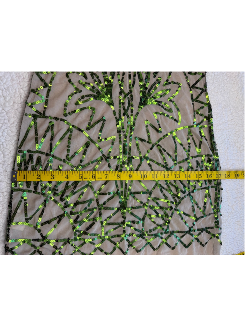 Chelsea & Violet Green Sequin Sheer Mesh Mini Dress Tan Art Deco Festival Small - Picture 6 of 7
